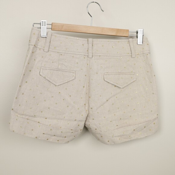 J Crew Linen Beige Gold Polka Dot Chino City Shorts Size 2 - Picture 3 of 10